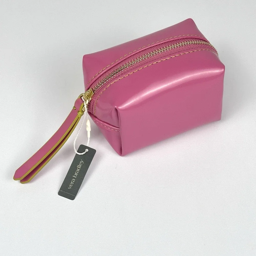 Vera Bradley Mini Cosmetic Case Ibis Rose Pink Faux Leather NWT Zip Pouch